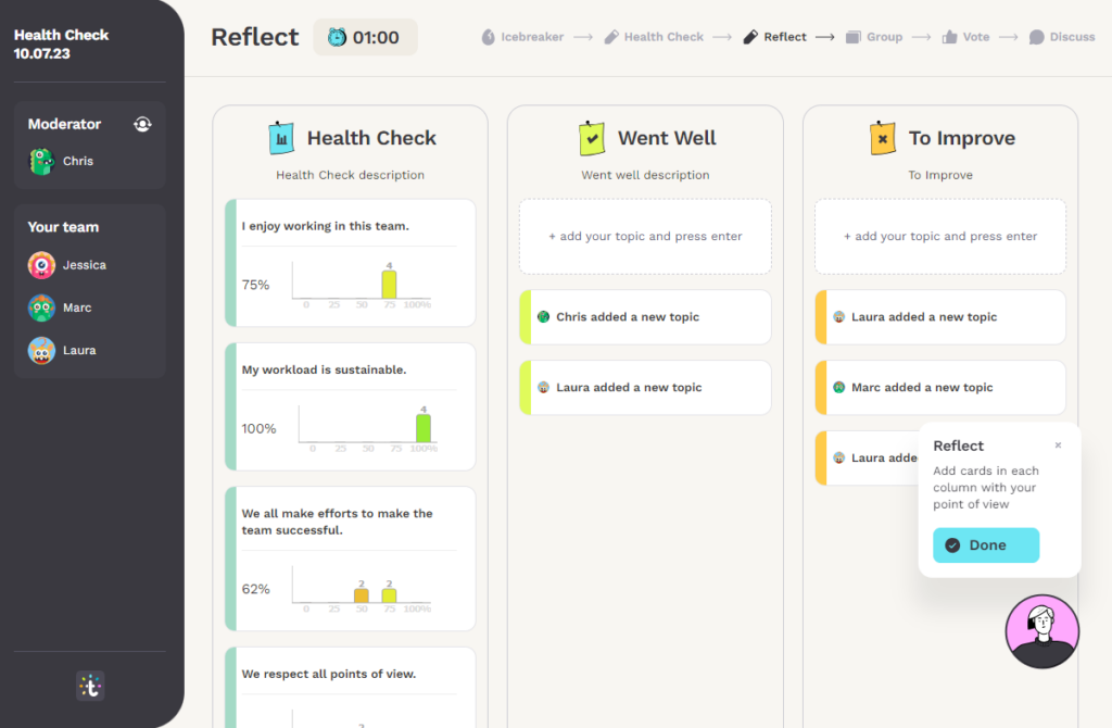 Tableau de rétrospective agile